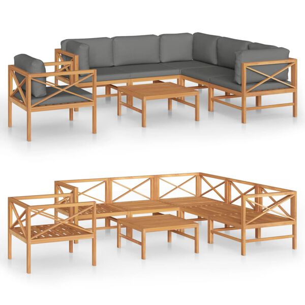 vidaXL Garden Lounge Set Grey Teak wood Seats Many Garden Lounge Set