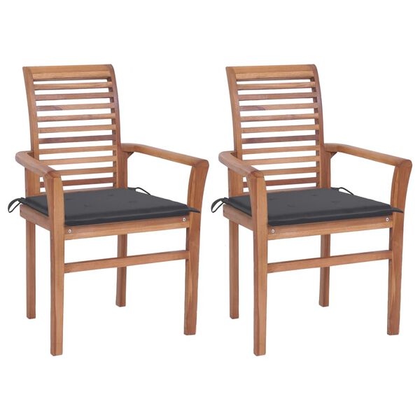 vidaXL Dining Chair Set of 2 Anthracite cushion, Teak wood