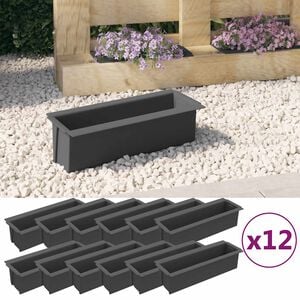 vidaXL Flower Box Set of 12 Gray Polypropylene 14.2 in x 5.3 in x 3.7 in