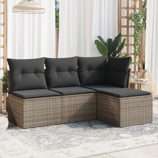 vidaXL Garden Sofa Set Grey PE Rattan, Powder-Coated Steel, Polyester