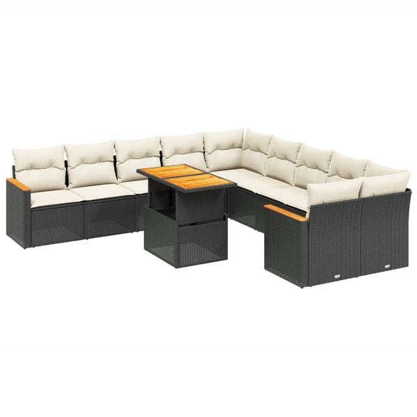 vidaXL Garden Sofa Set Black and Cream White