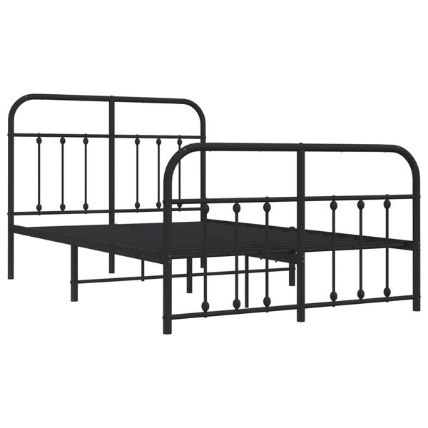 vidaXL Bed Frame Black Powder-Coated Steel Small Double Bed Frame