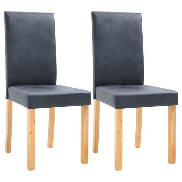 vidaXL Dining Chair Set of 2 Gray Faux suede leather and wood Standard