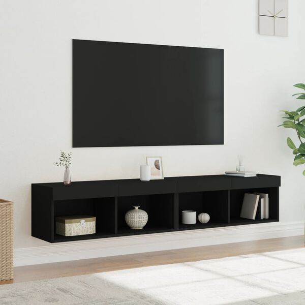 vidaXL TV Cabinet Set of 2 Black Engineered wood Medium TV Cabinet