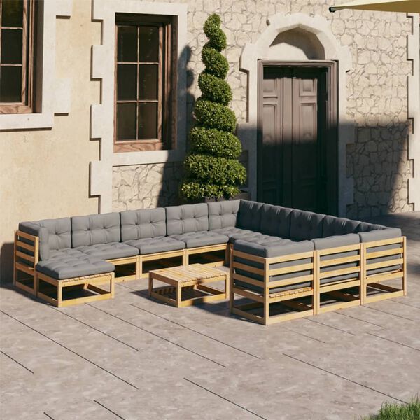 vidaXL Garden Lounge Set Grey Solid pinewood, 100% polyester Medium