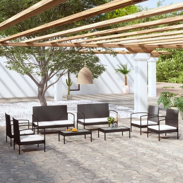 vidaXL Garden Lounge Set Black PE rattan, powder-coated steel, glass