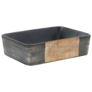 vidaXL Countertop Basin Black and Brown Rectangular 18.1x14.0x5.1" Ceramic