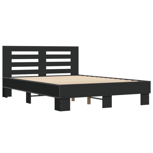 vidaXL Bed Frame Black Engineered wood, Metal, Plywood 55.1 x 74.8 in