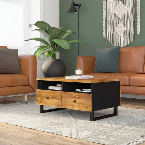 vidaXL Coffee Table 31.5x21.3x15.7" Solid Wood Mango&Engineered Wood