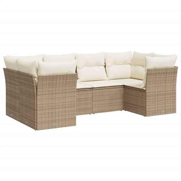 vidaXL Garden Sofa Set Beige Poly Rattan 6 Piece Set