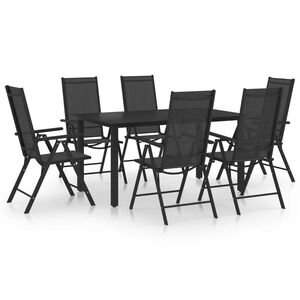 vidaXL Dining Set Black Powder-coated aluminum, Textilene, Glass Medium