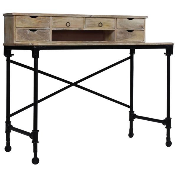 vidaXL Writing Desk Natural Mango Wood Solid Mango Wood and Steel Medium