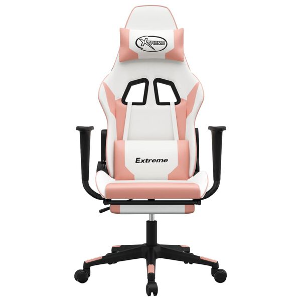 vidaXL Gaming Chair White and Pink Faux leather, Metal, Plywood Adjustable