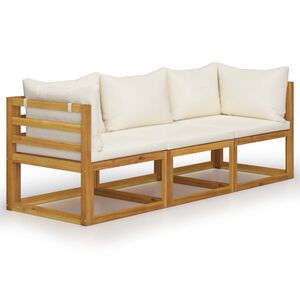vidaXL Garden Sofa Cream Solid acacia wood 3-seater Modular