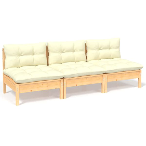 vidaXL 3-seater Garden Sofa Cream Solid Pine wood, 100% polyester