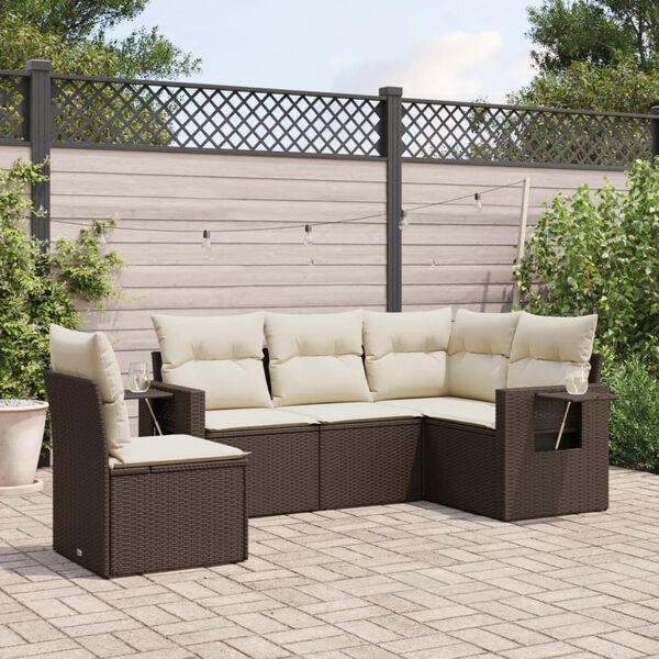 vidaXL Garden Sofa Set Brown, Cream White