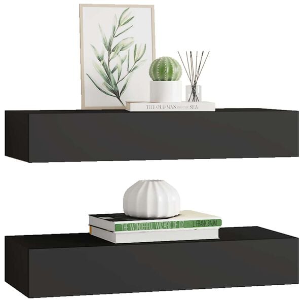 vidaXL Drawer Shelf Set of 2 Black MDF, Metal 23.6x9.3x3.9 in