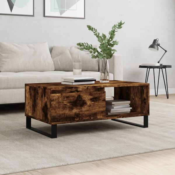 vidaXL Coffee Table Smoked Oak Engineered Wood, Metal 35.4x19.7x14.4 in