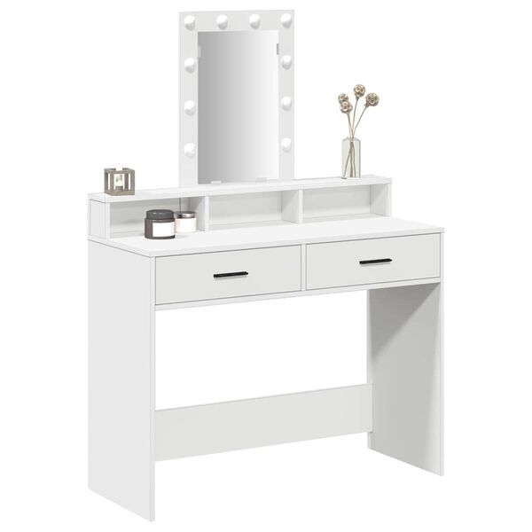 vidaXL Dressing Table White 39.37 x 16.14 x 55.12 in Engineered Wood