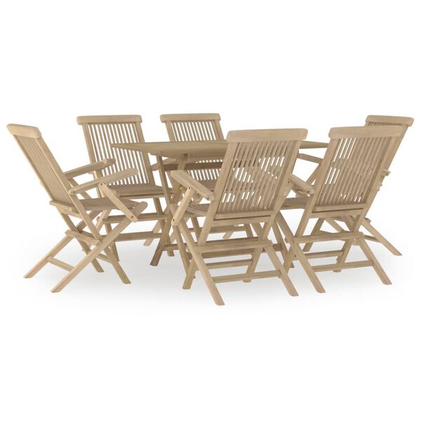 vidaXL Garden Dining Set Grey Solid teak wood Medium Foldable