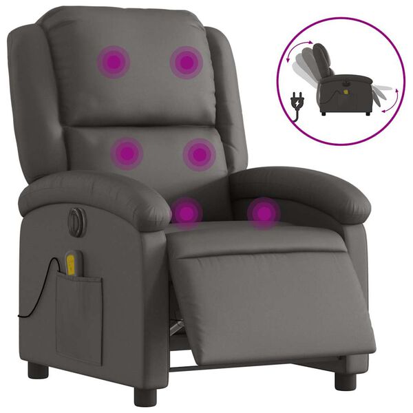 vidaXL Electric Massage Recliner Chair Gray Real Leather
