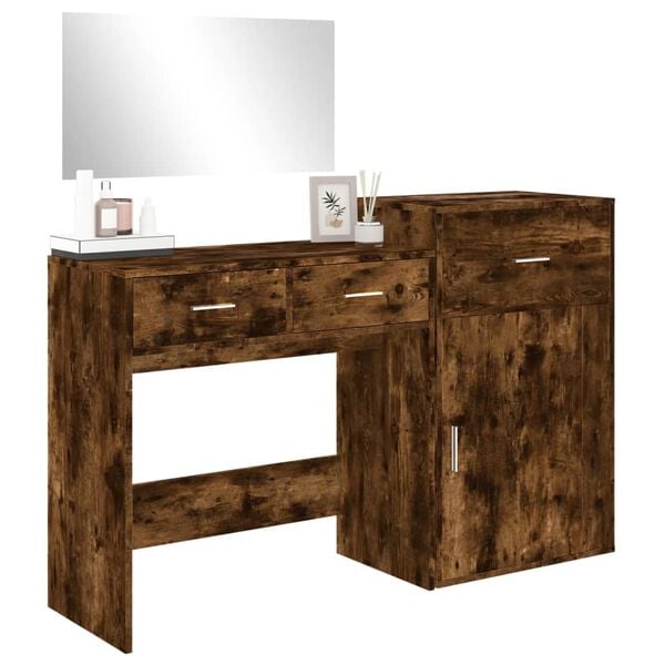vidaXL Dressing Table Set Smoked Oak Engineered wood, glass Medium
