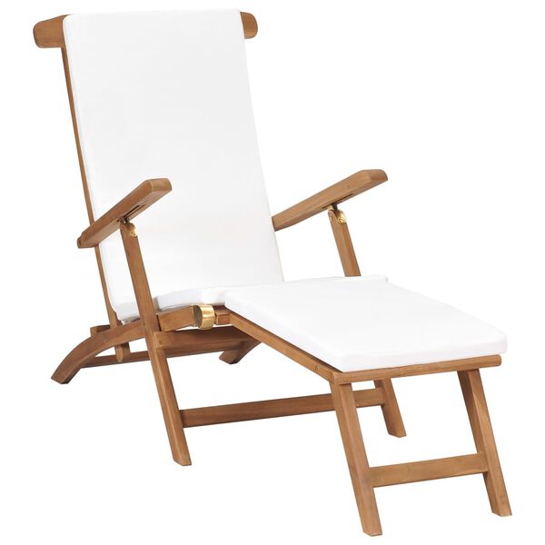 vidaXL Deck Chair Cream White, Teak Solid Teak Wood, Polyester Cushion