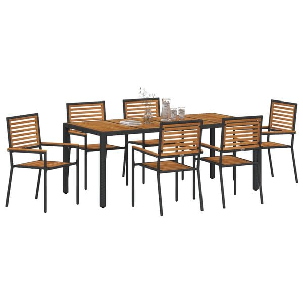 vidaXL Garden Dining Set 7 pcs Black and Wood poly rattan