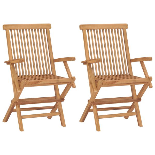 vidaXL Patio Chair Set of 2 Natural Wood, Blue Cushions