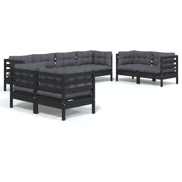 vidaXL Garden Lounge Set Black Solid pinewood, fabric (100% polyester)