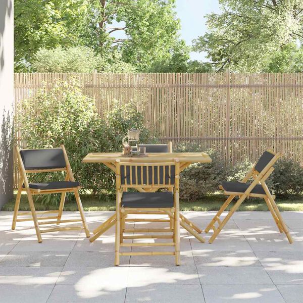 vidaXL Bistro Set Bamboo, Dark Grey Bamboo, Polyester Standard