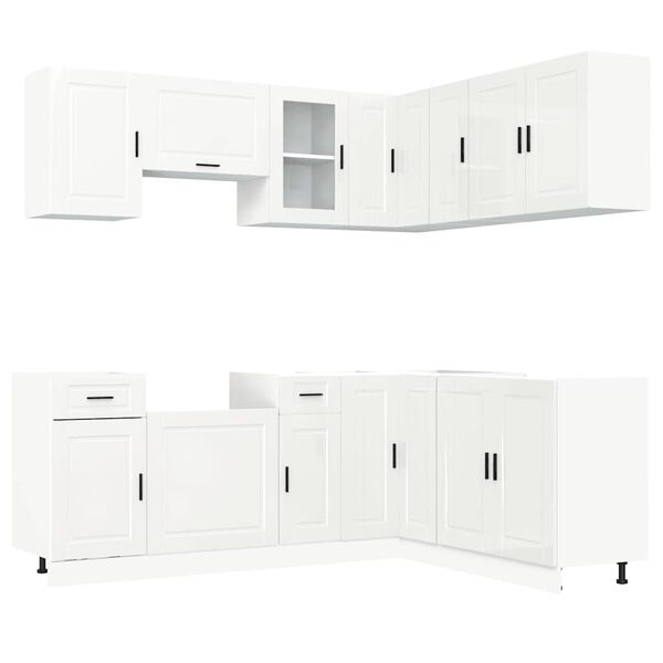 vidaXL Kitchen Cabinet Set Gloss white Engineered wood and glass Large