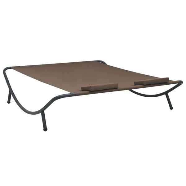 vidaXL Sun Lounger Brown Oxford Fabric, Steel Double Sun Lounger