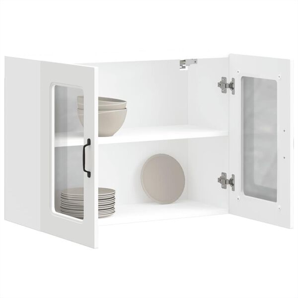 vidaXL Kitchen Wall Cabinet White Engineered wood and glass Medium