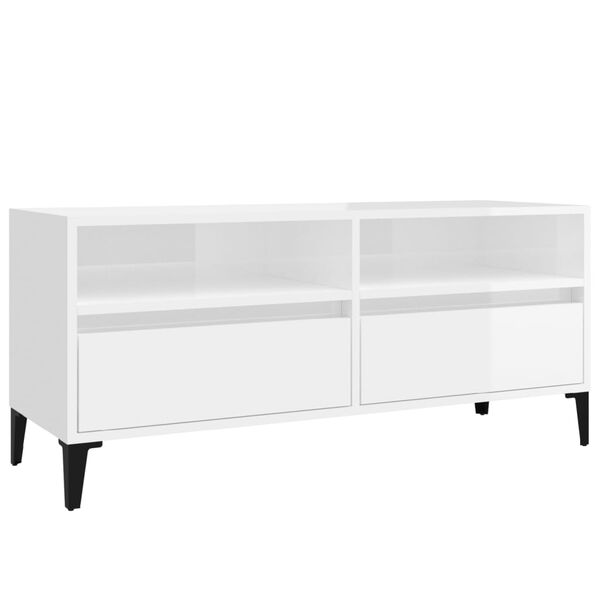 vidaXL TV Cabinet High gloss white Engineered wood, metal Medium