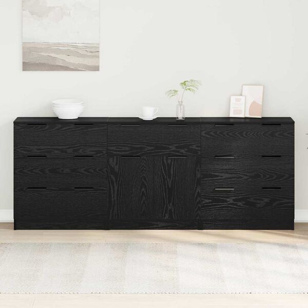 vidaXL Sideboard 3 pcs Black Oak 181 x 30 x 70 cm Engineered Wood