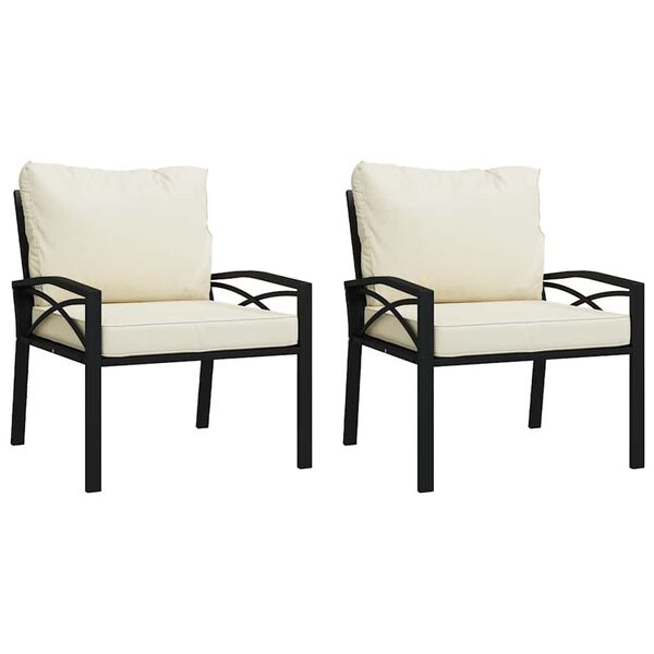 vidaXL Patio Chair Set of 2 Black and Sand Powder-coated Steel Single