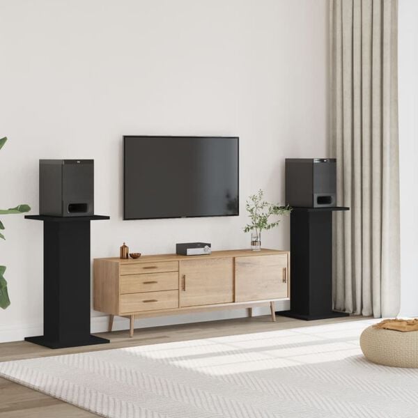 vidaXL Speaker Stands 2 pcs Black 11.8x11.8x31.5" Engineered Wood