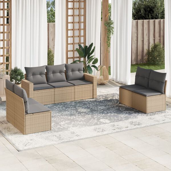 vidaXL Garden Sofa Set Beige PE Rattan, Powder-Coated Steel Large