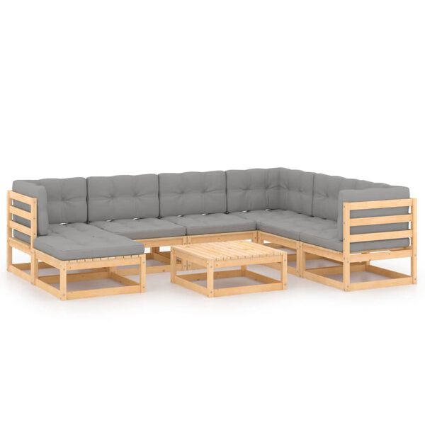 vidaXL Garden Lounge Set Natural wood, Grey Solid pinewood, Polyester