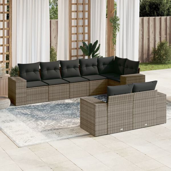 vidaXL Garden Sofa Set Grey PE Rattan, Powder-Coated Steel, Polyester