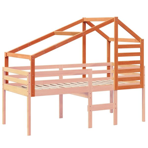 vidaXL Kid's Bed Roof Wax brown Solid pine wood 74 x 38 x 44.5 in