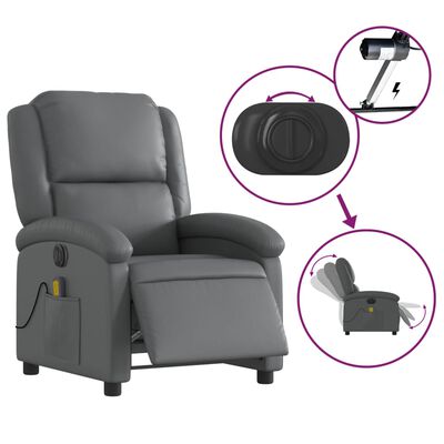 Grey reclining chair with features highlighted, including remote and added components