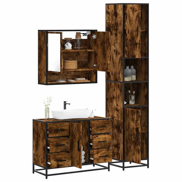 vidaXL Bathroom Furniture Set Smoked Oak Engineered wood, Metal, Glass