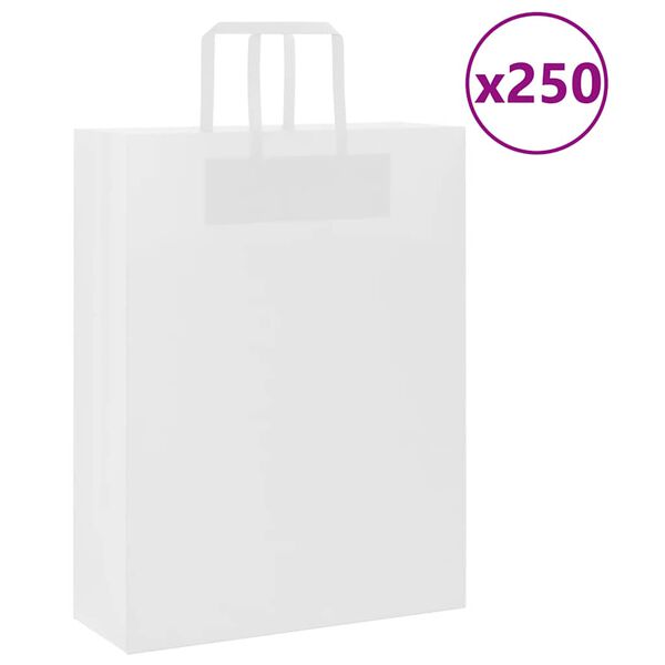 vidaXL Paper Bags 250 pcs with Handles White 12.6x4.7x16.5"