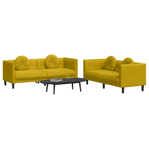 vidaXL Sofa Set Yellow Velvet (100% polyester), plywood, solid wood Medium