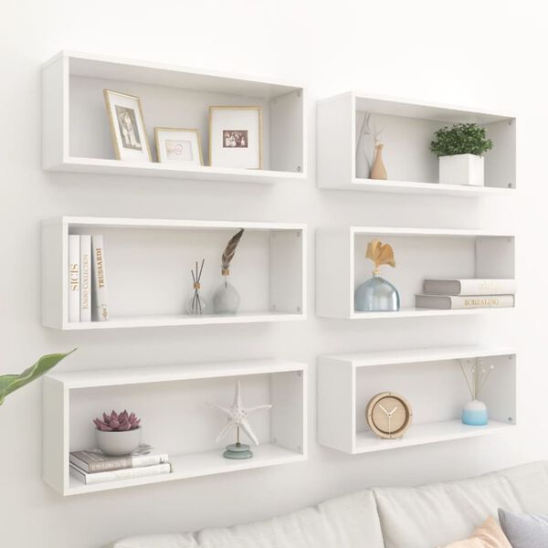 vidaXL Wall Shelf Set of 6 White Engineered wood Medium Wall mounting