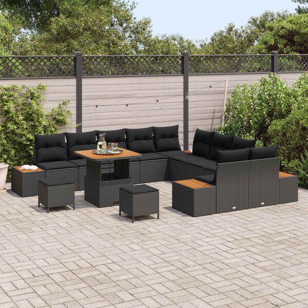 vidaXL Garden Sofa Set 13 pcs Black Poly Rattan