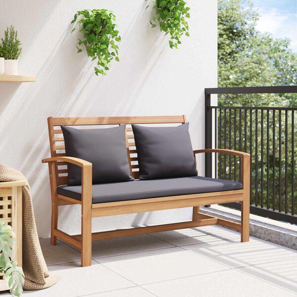 vidaXL Bench with Cushion 2 pcs Brown and Dark Grey Solid Teak Wood