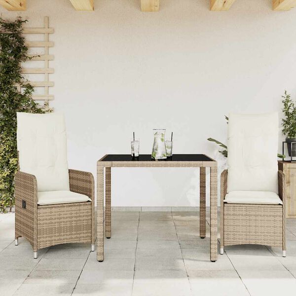 vidaXL 9 Piece Patio Bistro Set with Cushions Beige Poly Rattan